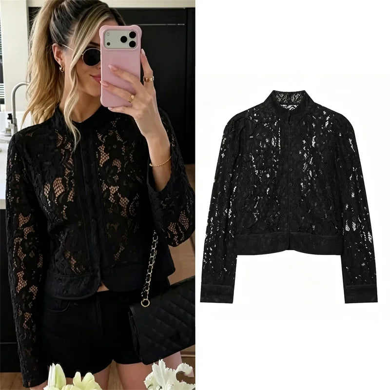 Guobioziy Women's Top 2026 Early Autumn New Arrival European and American Style Fashionable Elegant Lace Slim Blazer