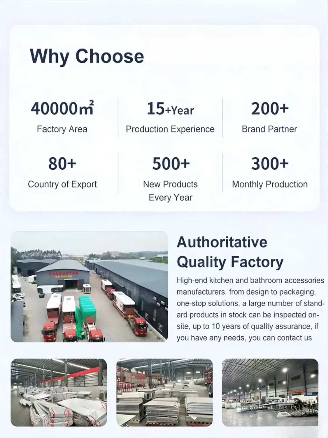 a factory with a 40,000 square meter facility and industrial trucks parked outside supporting customer service for modular kitchen outdoor cabinet manufacturing