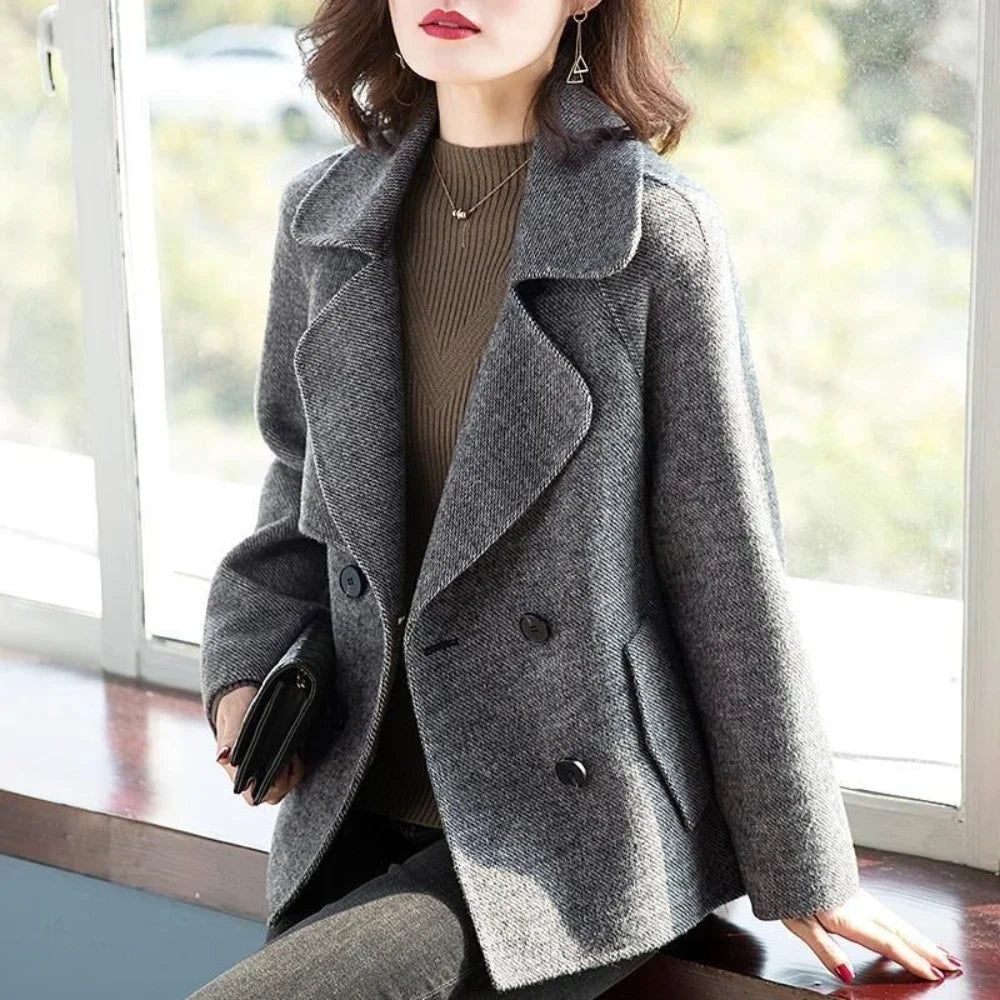 Blazer Wool Blend Coat for Women Half Short Double Breasted Trendy Long Sleeve Mixtures Jacket Woman Cheap Outerwears New In Hot