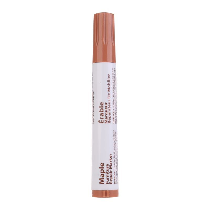 Eleganter Wachsstift aus kupferfarbenem Ahorn für die Reparatur von Möbelkratzern mit weißem Etikett und strukturierter Kappe.