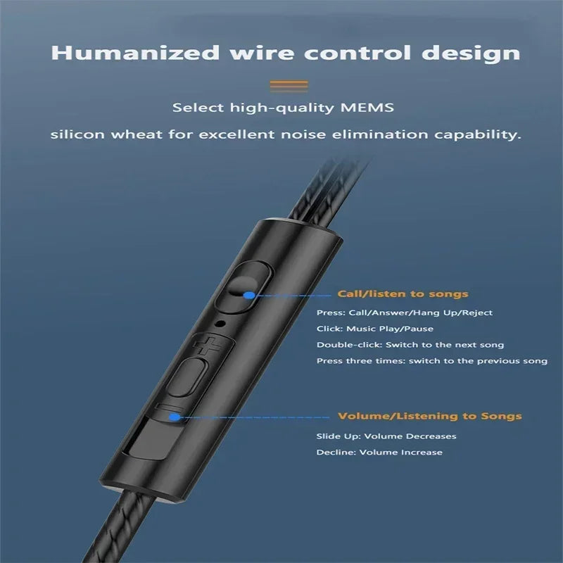 NEW 3.5mm Wired Headphones Noise Canceling In-Ear Sport Earphone Dual Driver Bass Stereo Game Headset HiFi Music Earbuds for Mic