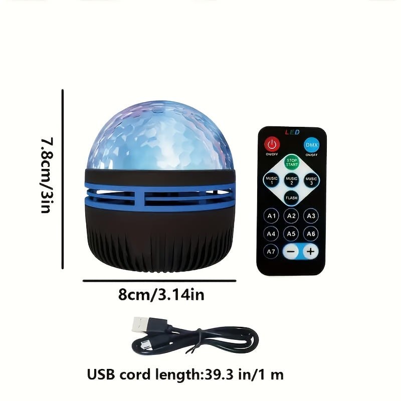 lampe de projection sphérique à LED bleue et noire avec dôme supérieur en cristal facetté, avec télécommande pour une utilisation en tant que veilleuse