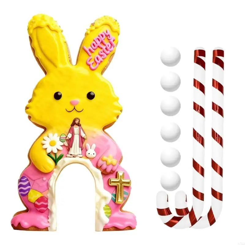 （1 Set）Easter Golf Game Set, Portable Golf Toy with Candy Cane Club , Golfs Course Set, Funny Easter Party Game for Holiday