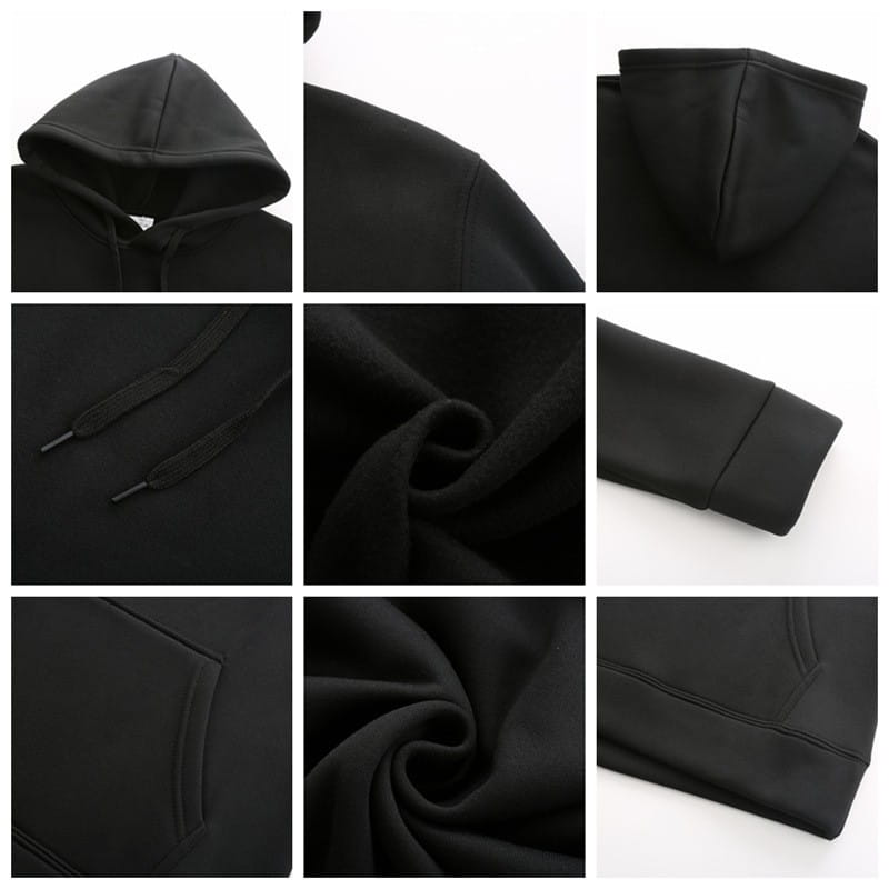 Sudadera con capucha oversize negra lisa para hombre con puños y bajo acanalados, con bolsillo tipo bolsa frontal y cordones.