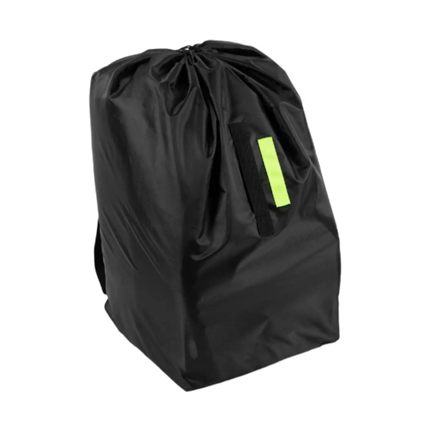 Schwarze Kordel-Kindersitz-Reise-Tasche mit hellem Limettengrün reflektierendem Streifen, entworfen als wasserdichter Aufbewahrungsträger.