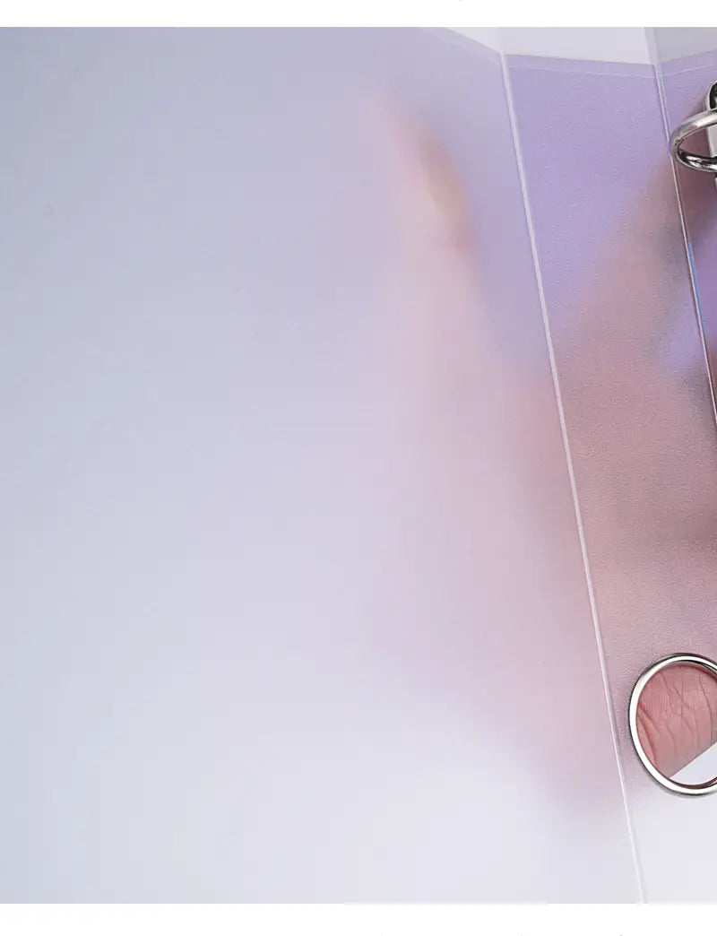A4 pastel binder file folder transparent ring organizer made of lavender-colored transparent plastic with silver metal rings.
