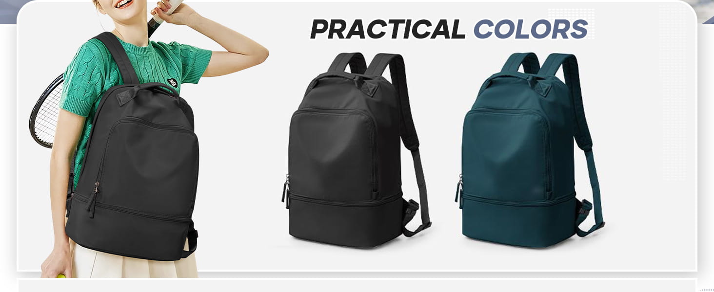 black and teal nylon fitness travel backpacks with zippered compartments adjustable straps and shoe compartment for organized storage and convenience