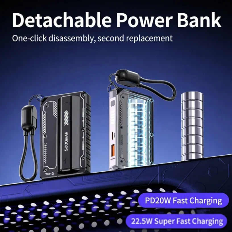 New Portable Fast Charging Removable Lithium Battery 22.5W Super Power Bank 5000 Comes with Cable Mobile Power Bank