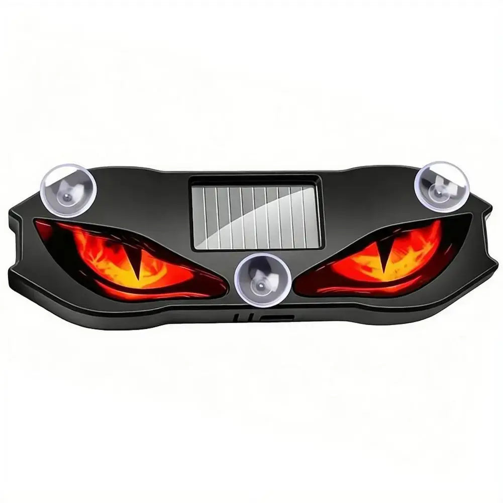 lampe d’avertissement solaire arrière noire avec motif d’œil de démon rouge et orange lumineux et ventouses pour un montage sécurisé