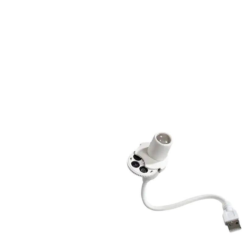 White usb powered desk lamp with flexible neck and circular base featuring three adjustable led lights shown from front angle