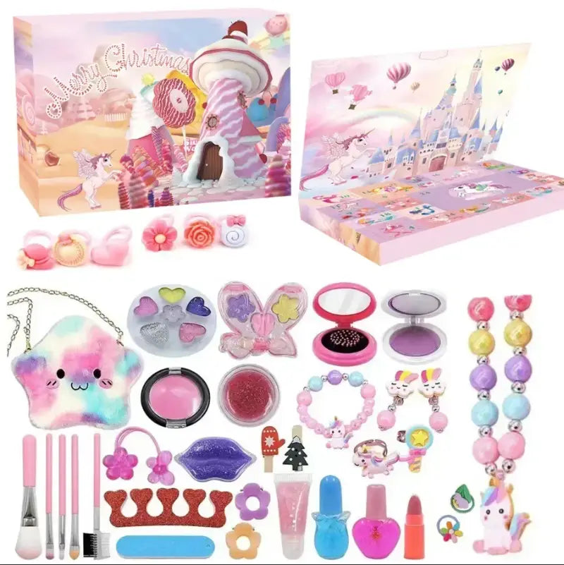 pastel rainbow star-shaped makeup bag with a cute face and chain strap included in advent calendar girl diy jewelry hairpin set delivered randomly