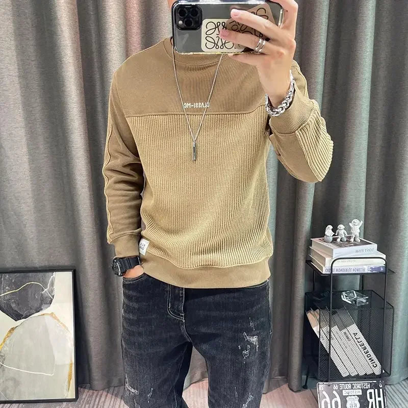 Tops for Men Round Neck Tee Full Sleeve Clothes High Brand Winter Male T Shirts Elasticity Bulk Sweatshirts Polyester F Pullover