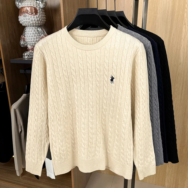 2026 New Men's Long Sleeved Knitted Sweater, Round Neck Jacquard Embroidered Pullover, Casual and Fashionable Men's Clothing Top