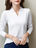 Women's Casual Chic Shirt - Long Sleeve, Button Detail, Semi-Sheer Cotton Blend, Machine Washable - Perfect for Spring & Fall
