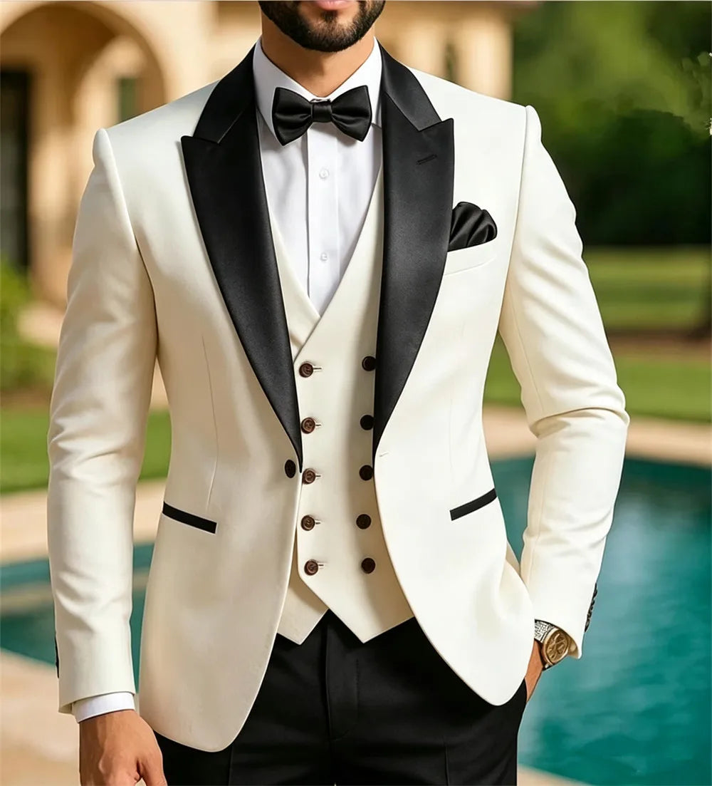 Elegant 3 Pieces Men's Suit Custom Groom Formal Outfit Wedding Party Prom Business Tuxedo Tailor Made