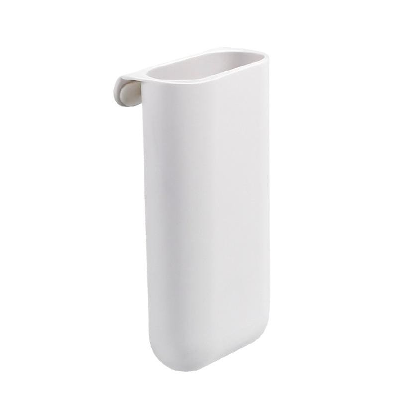 weiße, elegante, minimalistische, an der Wand montierte Schreibtisch-Organizer-Aufbewahrungsbox mit Soft-Touch-Oberfläche und integriertem Clip, ausgelegt als Halter für eine Zahnbürste.