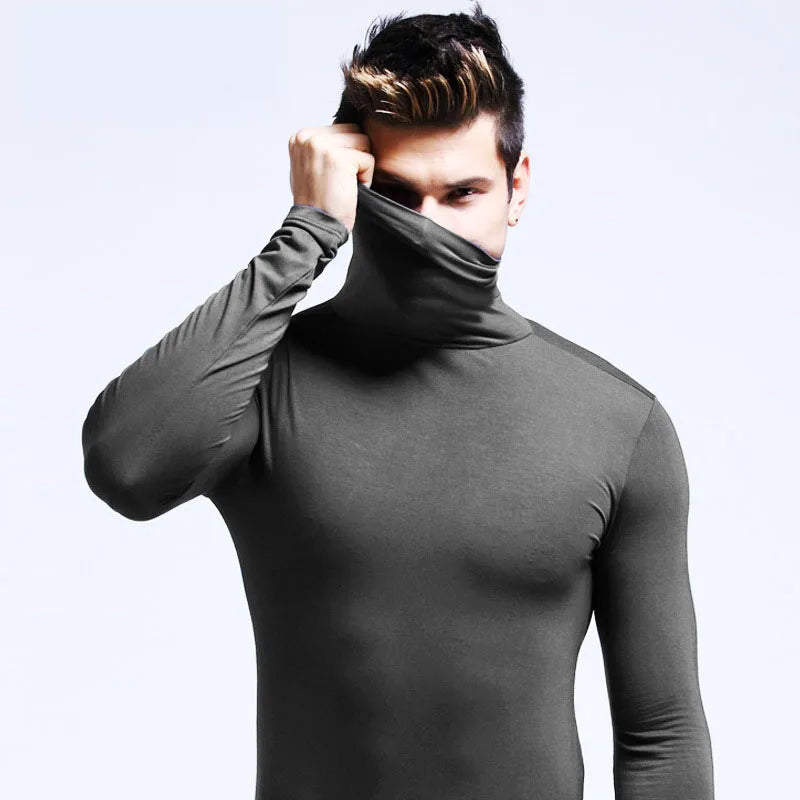 2021 New Men's Solid Color Turtleneck T Shirts Male Slim Fit Long Sleeve T Shirts Black White Men tshirt Tops S-3XL