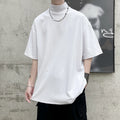 2024 Men Tshirt Solid Streetwear Turtleneck Hip Hop Male Oversized T Shirts Man Casual Short Sleeve Top Tees Black/White/Purple