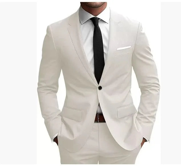 Men Single Breasted Suit Set Blazer Trousers Two Piece Formal Outfit For Wedding Business Banquet Daily Wear
