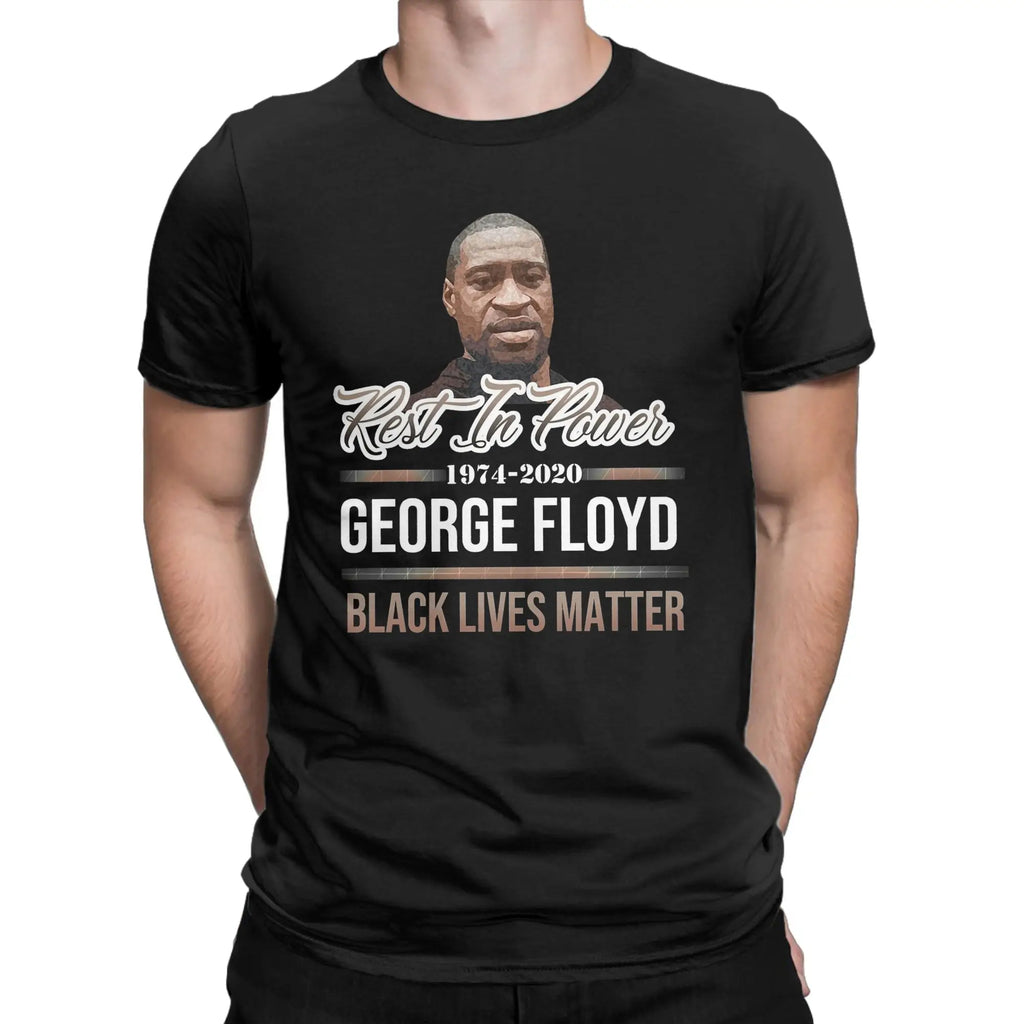 Men's T-Shirts Rest IN Peace George Floyd Cool 100% Cotton Tee Shirt Short Sleeve  T Shirts Crewneck Clothing Big Size