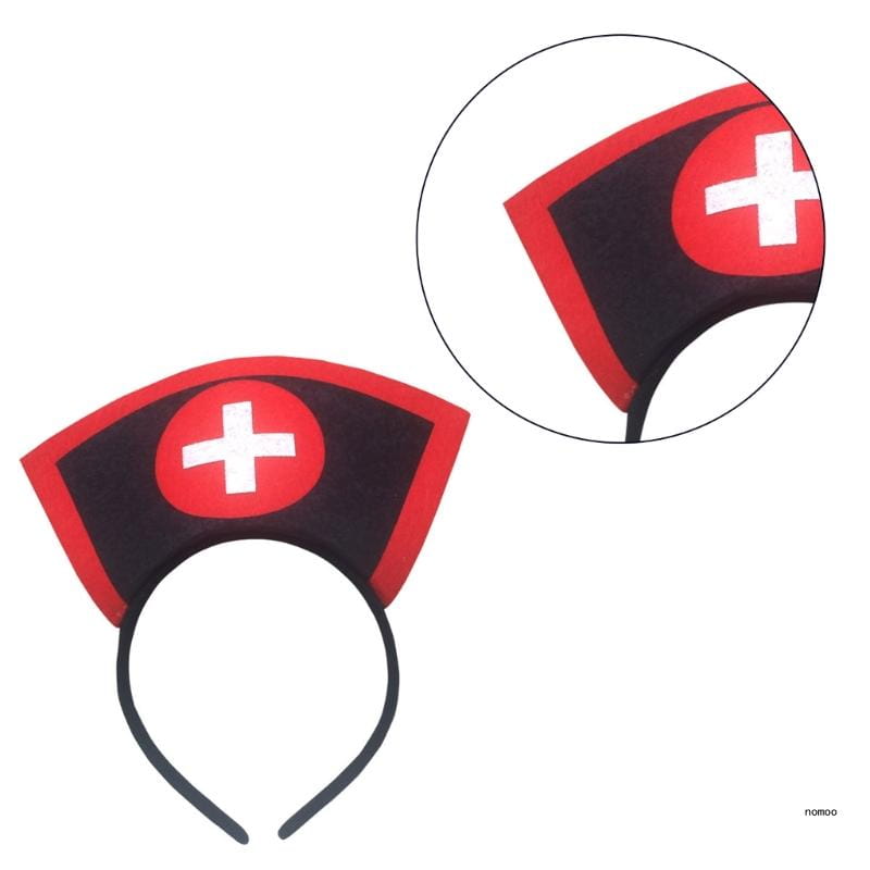 Bandeau de costume d’infirmière pour Halloween, serre-tête de cheveux, en rouge et noir, avec un emblème de croix blanche, pour un accessoire à thème d’infirmière.