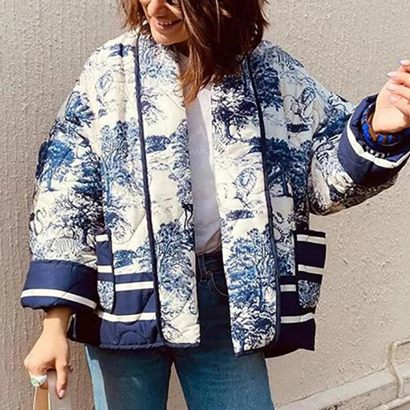Winter Coats Women Fashion Long Sleeve Warm Jackets For Women Print Pocket Outwear Casual Cardigan 2023