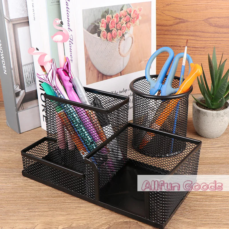 Desk Stationery Organizer Creative Metal Pen Holder Pencil File Storage Rack Storage Box Office Accessories Desktop Ornament