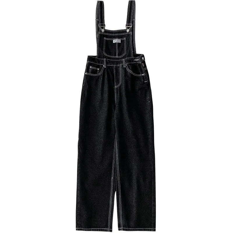 Women Casual Denim Overalls Spring Autumn Buttons Pockets High Waist Straight Jeans Korean Style Fashion Jumpsuit Pants