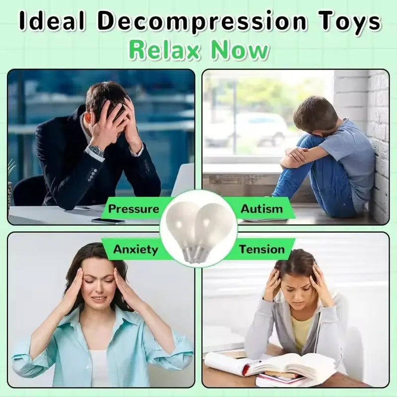 White bulb-shaped decompression toy made of soft material for stress relief and sensory use.