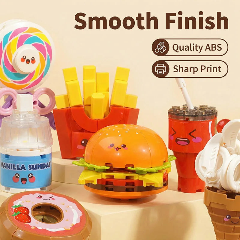 Building blocks, creative and cute food, happy fast food, jigsaw puzzle, sweet words, small particles, educational assembly toys