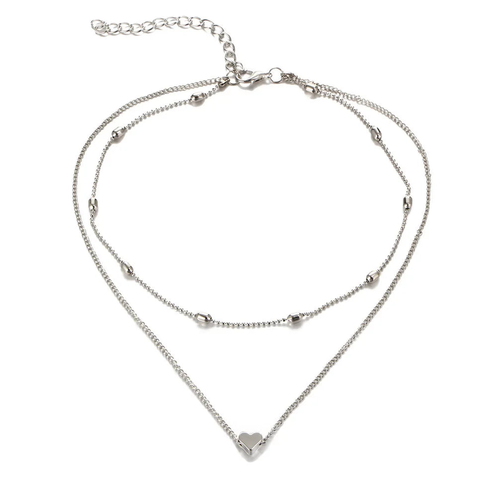 New Minimalist Clavicle Necklaces for Women Heart Love pendants Neck Chain Fashion Jewelry Beach Summer Collares Necklace