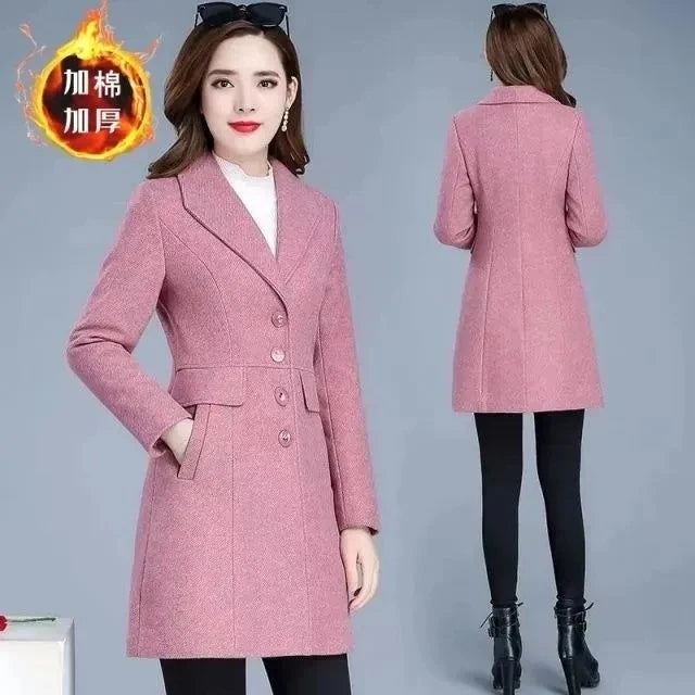 2025 Autumn/Winter New Woolen Coat for Women Medium to Long Slim Single-breasted Fashion Wool Coat Female Thick Casual Overcoat