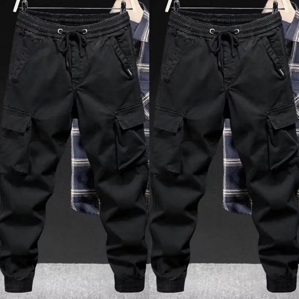 2025 M-5XL Sweatpants Men Cargo Pants Drawstring Waist Multi Pockets Overalls Ankle-banded Streetwear Hip Hop Long Trousers