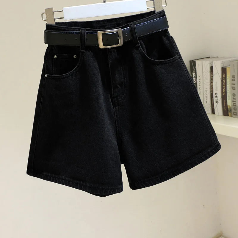New Women Summer Denim Shorts Casual A Line Hot Pants Casual Trend Denim Shorts High Waist Simple Loose Wide Leg Denim Pants