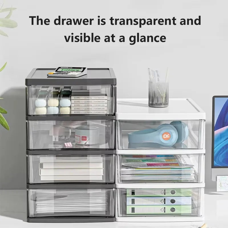 Multi-Compartment Plastic Storage Cabinet with 2 to 4 Drawers, Ideal for Office and Home Desk Organization