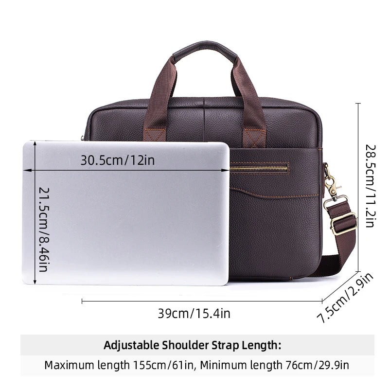 Men's Vintage Genuine Leather Briefcase Large Laptop Bag Cowhide Office Work Business Travel Shoulder Bag