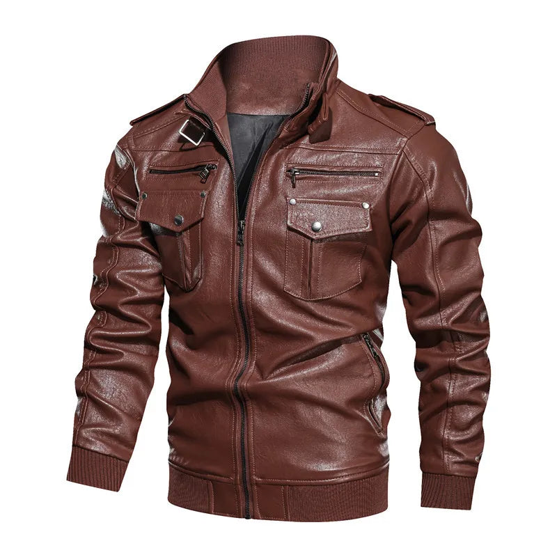 Men's Casual Motorcycle PU Leather Jacket, Biker Leather Coats, European Windbreaker, Genuine Leather Jacket, Winter, New, 2026