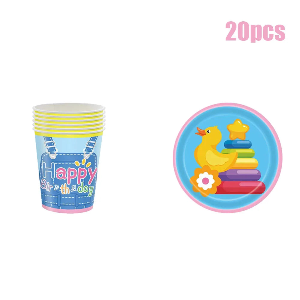New Disposable tableware set Strap Pants Birthday Party Tablecloth Early Education Children's Party Desktop Supplies