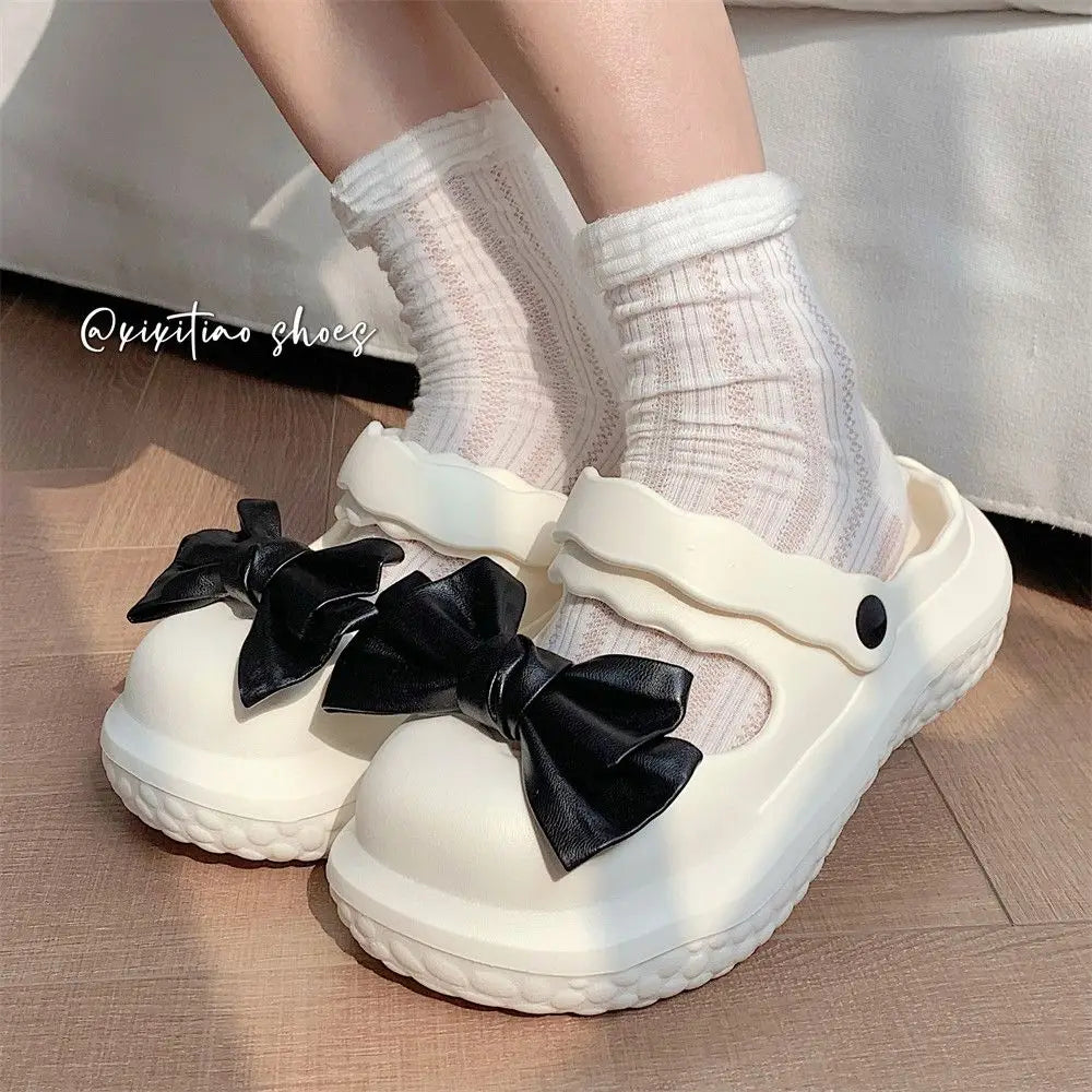 Casual Sandals Slippers Slippers Women Hundred Cute Bowknot Outer Hollow Breathable Soft Anti-slip Slippers