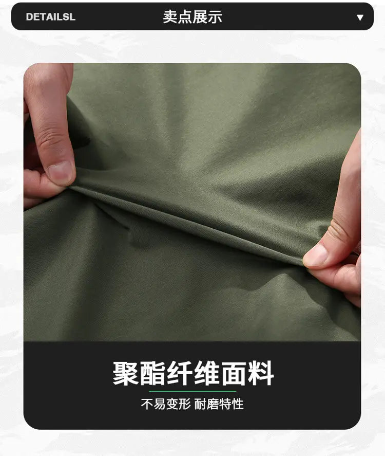 Tissu en polyester vert olive, à texture lisse et durable, utilisé pour une veste de bomber décontractée pour homme légère à fermeture éclair coupe-vent.