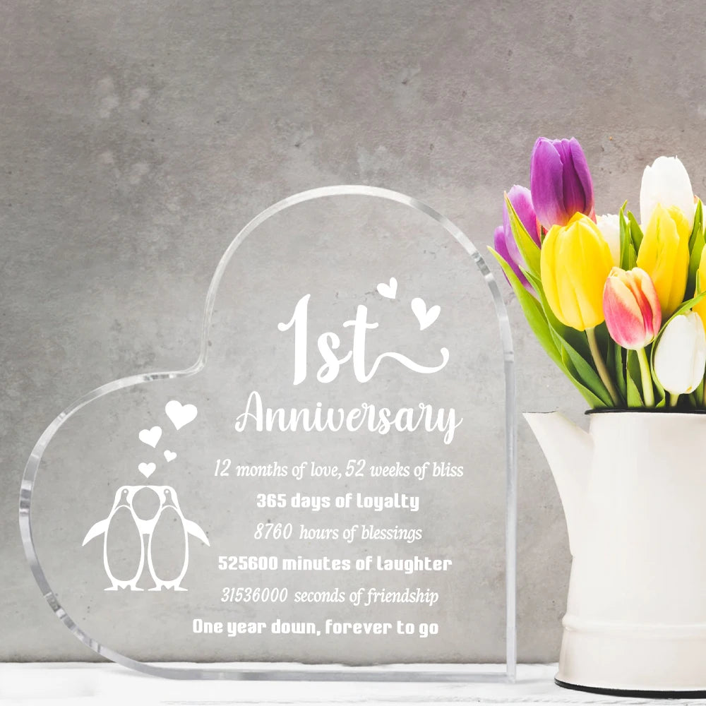 1 Year Anniversary Wedding Gifts for Him Her, One Year Anniversary Boyfriend Gifts, Penguin Couple Gifts 1st Happy Anniversary