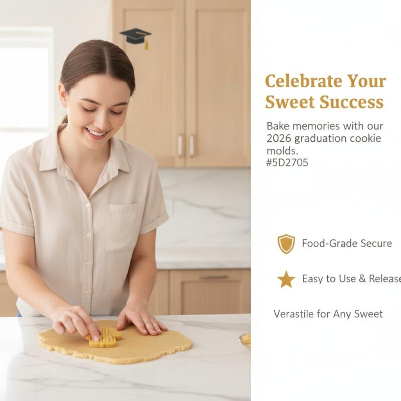 Gold-colored metal graduation cap-shaped cookie cutter from the 2026 Graduation Cookie Cutter Set.