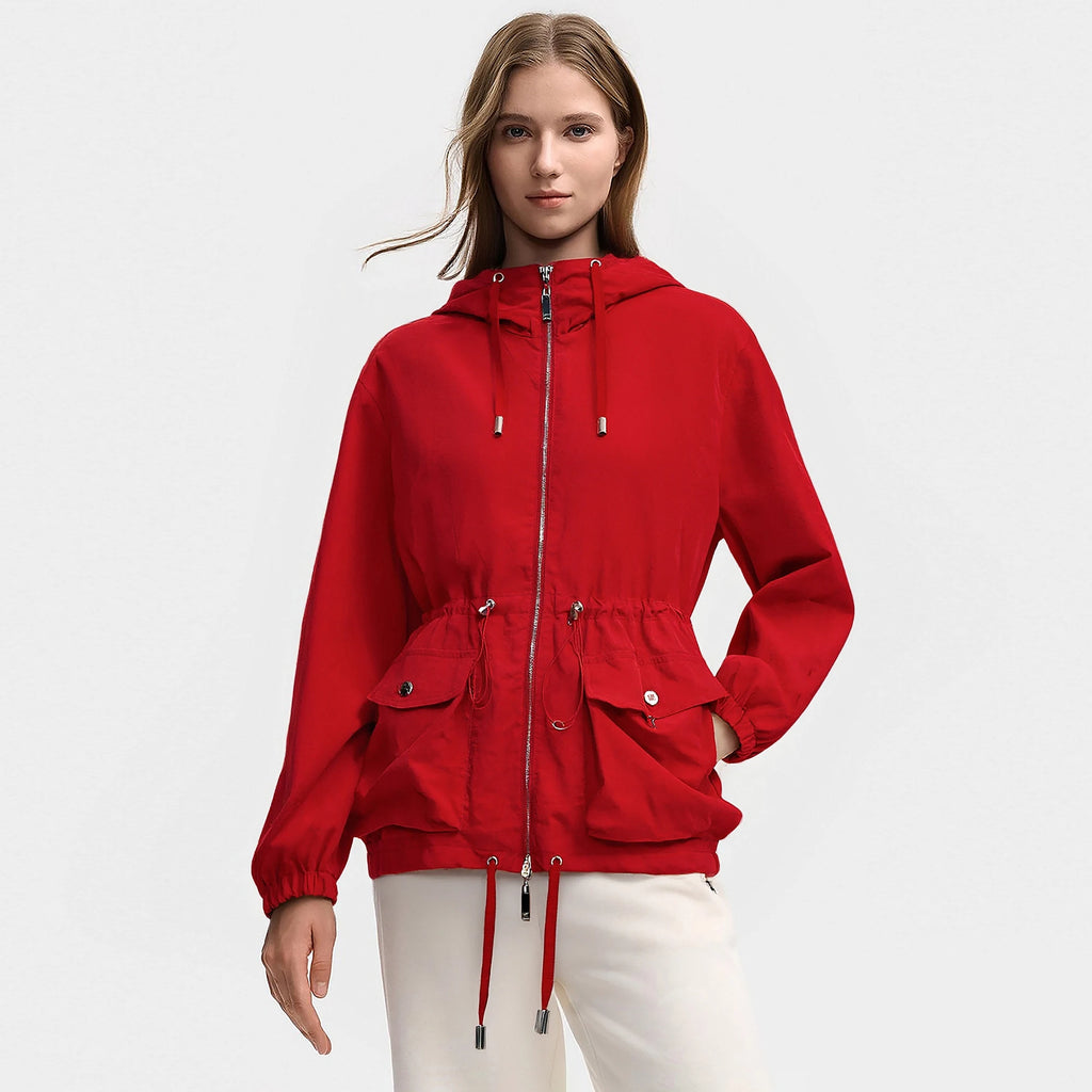 CHCH Women's Jacket Fashion Spring Autumn Outdoor Windproof Ladies Stormtrooper Jacket Drawstring Waist Design Female Thin Coat