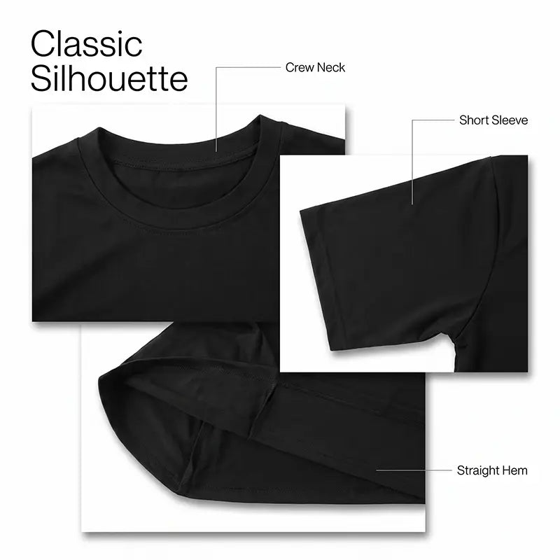 Black classic silhouette women’s t-shirt with short sleeve, crew neck, and straight hem featuring a Halloween dog graphic design.