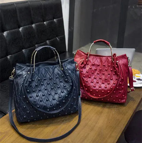 Leather Women's Bag 2026 New Style Personality Fashion Soft Piling Rivet Hand Lading Shoulder Crossbody Bags for Women