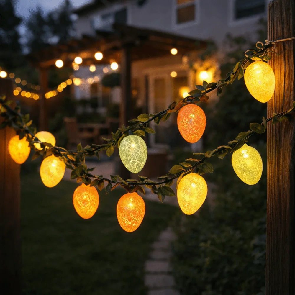 Luminous Easter Egg Wreath 10 LED Lights 2M Easter Twig Garland Crack Easter Egg Waterproof Artificial Easter Lights String