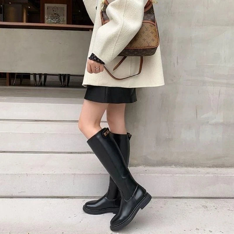 Shoes for Women Leather Platform Footwear Round Toe Ladies Boots Brown Fashion 2025 New in Demi-season Waterproof Work Pu Rock