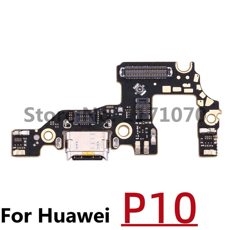Black circuit board with silver USB-C port and gold-colored contacts designed as a Huawei P10 charging port flex cable replacement compatible with P20 P30 models.