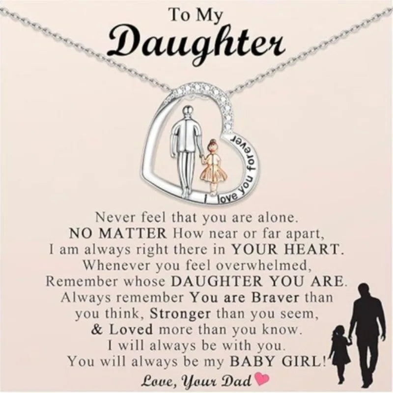 Father's Day Gift Heart Necklace Colorful Rhinestone Inlaid Laser Engraved Heart Pendant Sentimental Memorial Jewelry for Dad