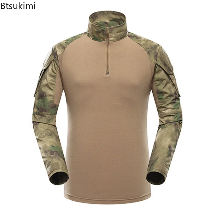 New Men's Outdoor Tactical Hiking T-Shirts Combat Military Army Camouflage Long Sleeve Hunting Climbing Comfort Sport Shirt Tops